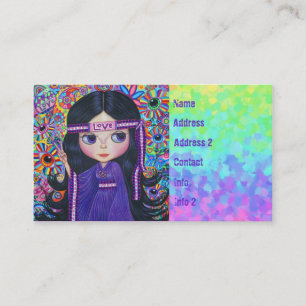 Carte De Visite Psychédélique pourpre de poupée hippie de fille de