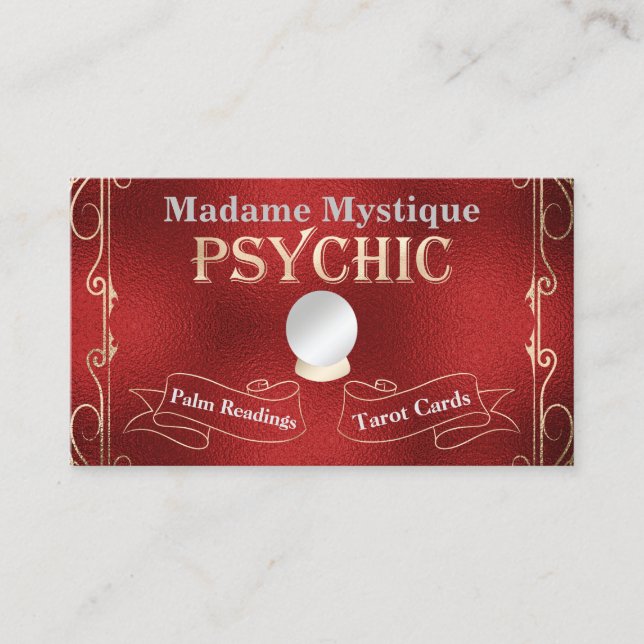 Carte De Visite Psychique Crystal Ball Or et Rouge (Devant)