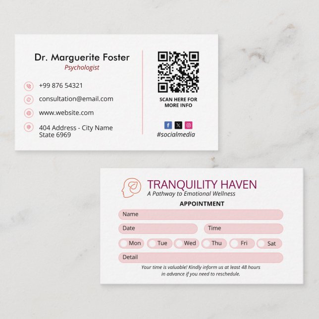 Carte De Visite Psychologue Clinique Affaires | Rendez-vous modern (Devant / Derrière)