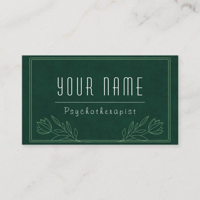 Carte De Visite Psychothérapeute Vert foncé Nature Verdure Calme (Devant)