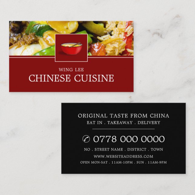 Carte De Visite Publicité de restaurant chinois (Devant / Derrière)