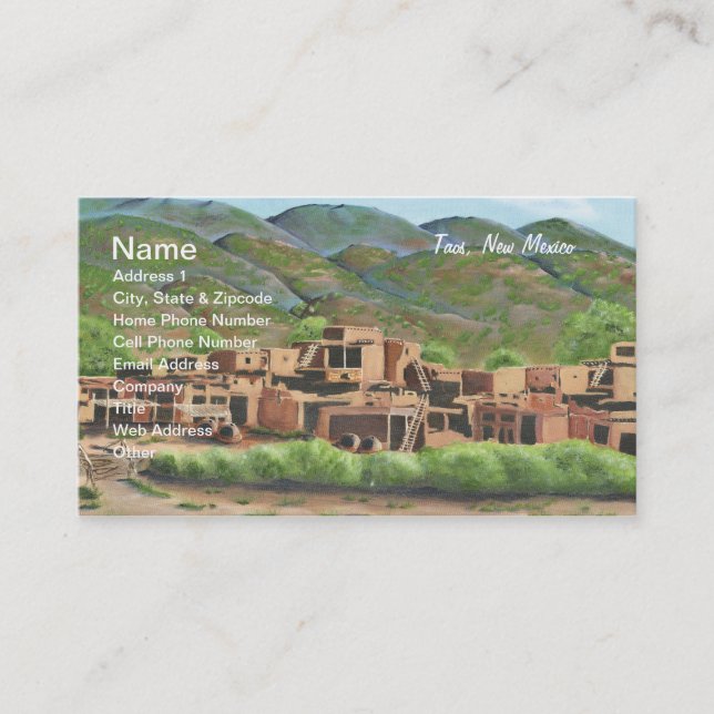 Carte De Visite Pueblo de Taos, Nouveau Mexique (Devant)