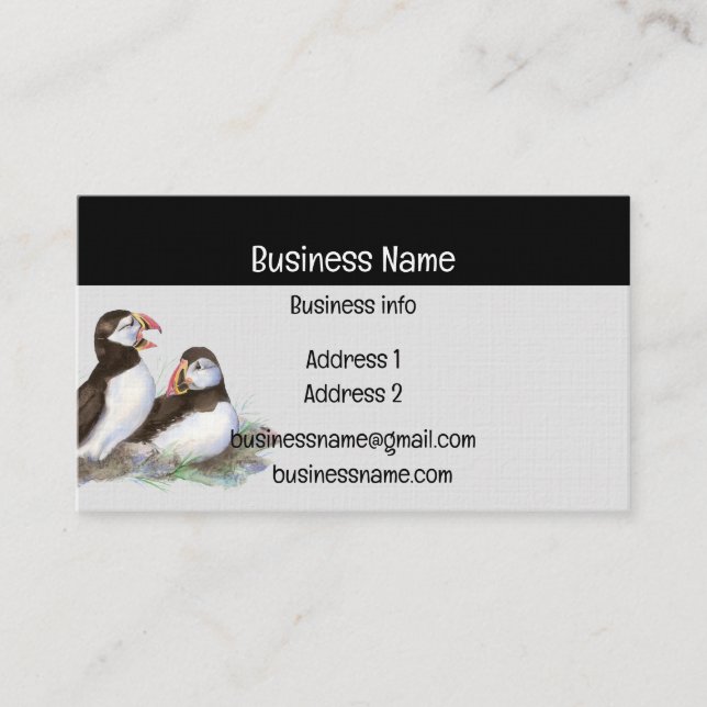 Carte De Visite Puffin Aquarelle Oiseau Nature Faune (Devant)