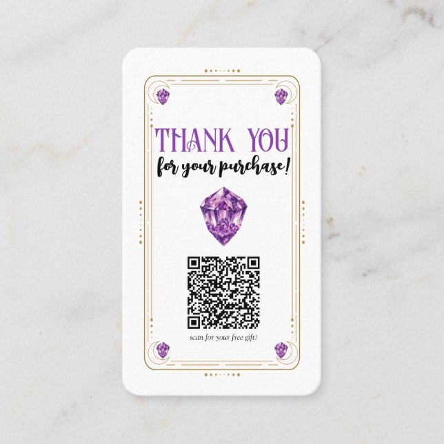 Carte De Visite Purple Amethyst Crystal Gold Social Media Code QR (Devant)