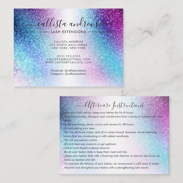 Carte De Visite Purple Blue Nebula Galaxy Parties scintillant Lash (Devant / Derrière)