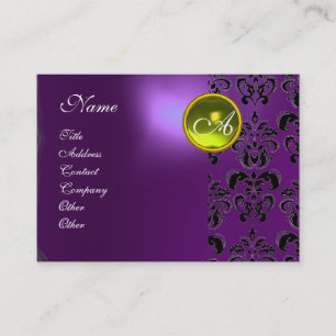 Carte De Visite PURPLE DAMASK JAUNE TOPAZ MONOGRAM, violet
