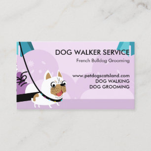 Carte De Visite Purple Dog Walker Service Français Bulldog