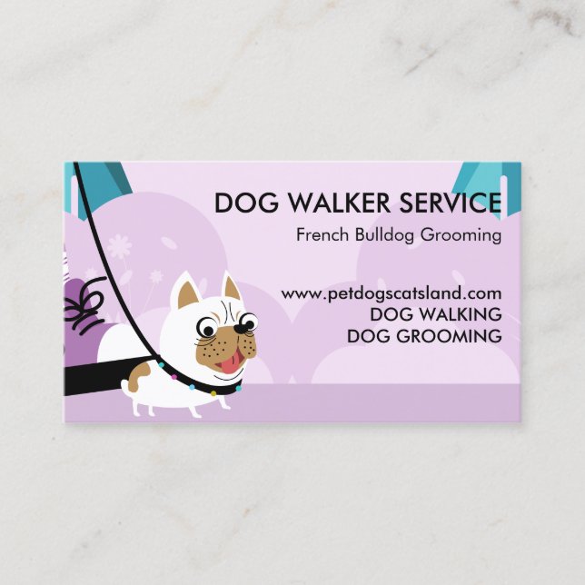 Carte De Visite Purple Dog Walker Service Français Bulldog (Devant)
