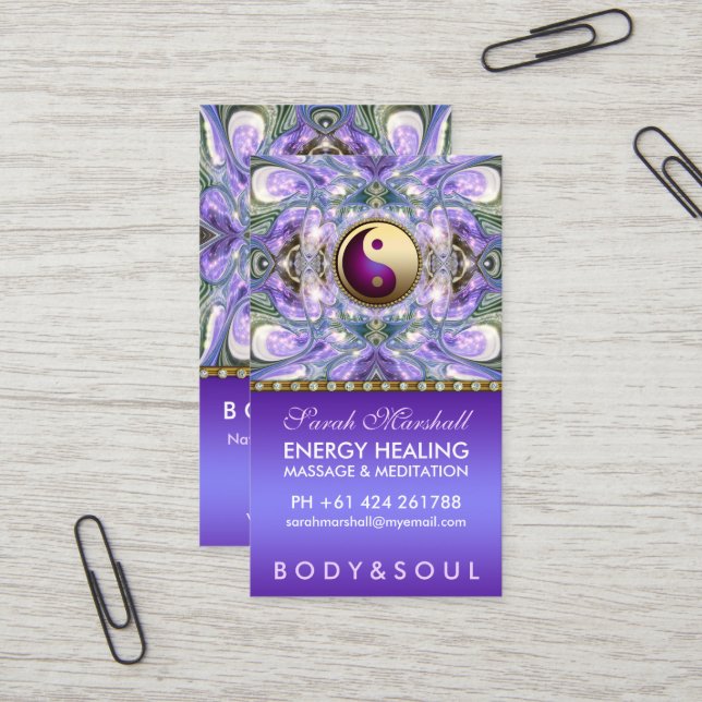 Carte De Visite Purple énergie angélique guérison holistique Nouve (Devant/Arrière en situation)