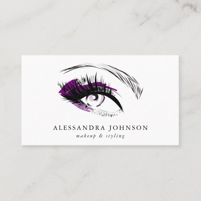 Carte De Visite Purple Eye Sketch Moderne Maquillage Artiste Chic (Devant)
