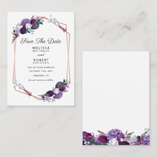 Carte De Visite Purple Floral Mariage élégant Enregistrer la date