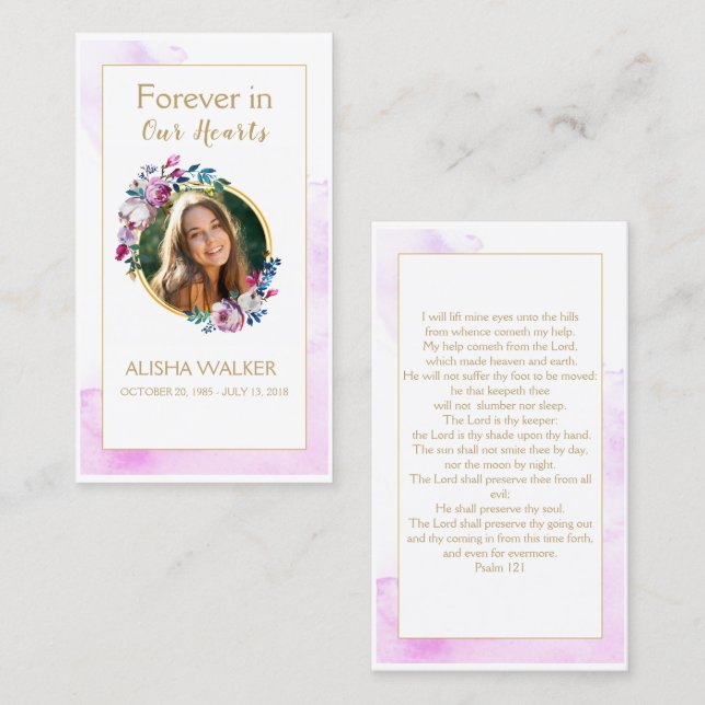 Carte De Visite Purple Forever dans nos coeurs Funeral Prayer Card (Devant / Derrière)