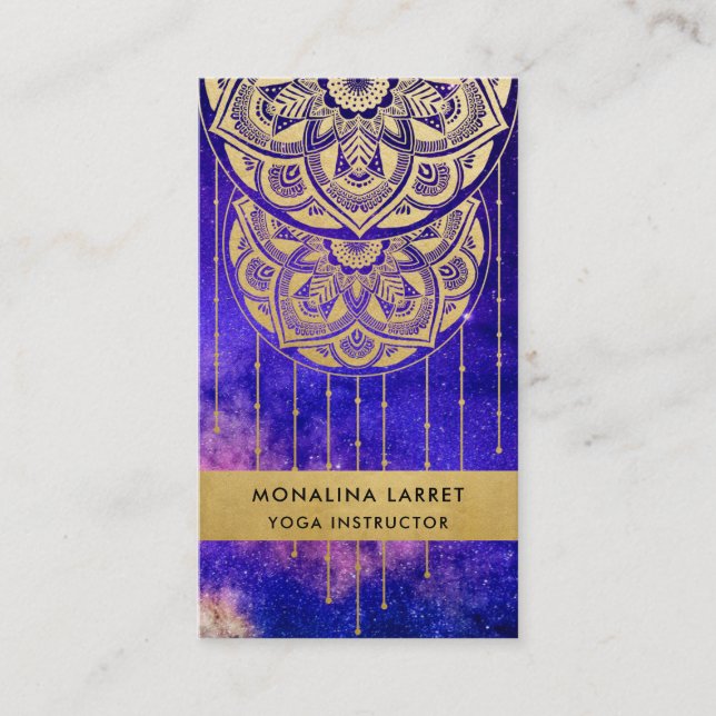 Carte De Visite Purple Galaxy Faux Gold Foil Mandala Motif   (Devant)