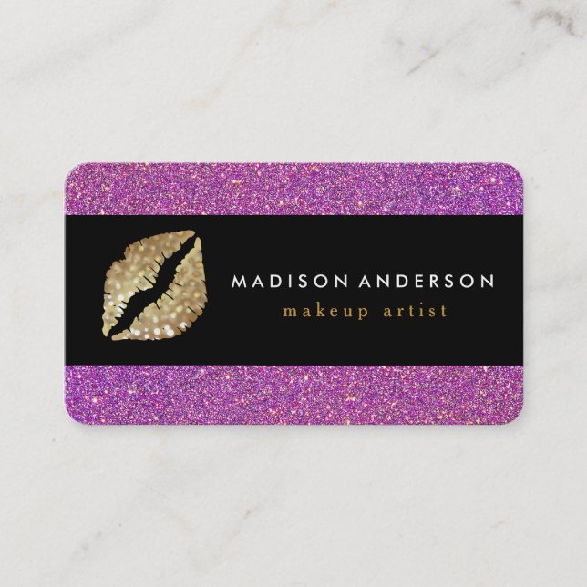 Carte De Visite Purple Gliter Chic Gold Lips - Artiste de maquilla (Devant)