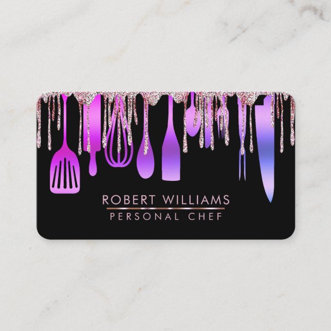 Carte De Visite Purple Gold Driving Chef Outils de cuisine Parties (Devant)