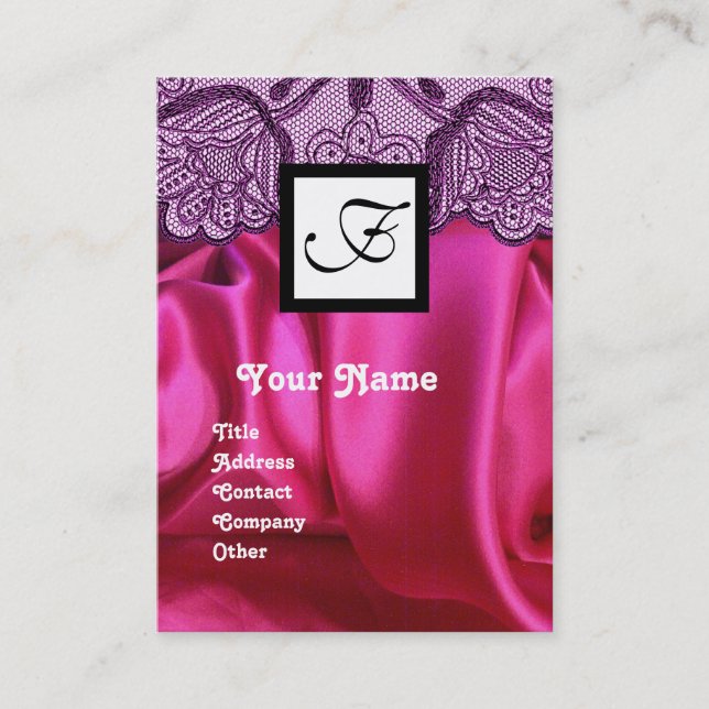 CARTE DE VISITE PURPLE LACE PINK FUCHSIA SILKCLOS, MONOGRAMME CARR (Devant)