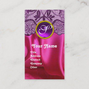CARTE DE VISITE PURPLE LACE ROSE FUCHSIA SILKCLOTH, GEM MONOGRAM