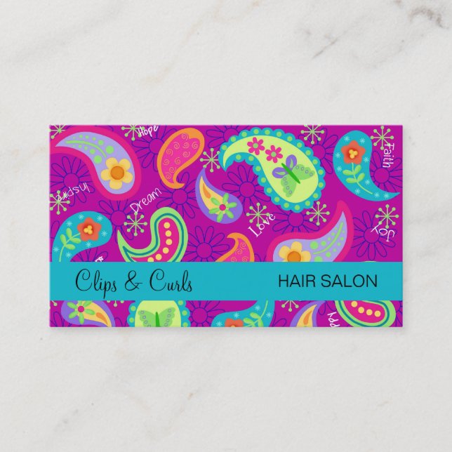 Carte De Visite Purple Magenta Turquoise Bleu Moderne Paisley (Devant)