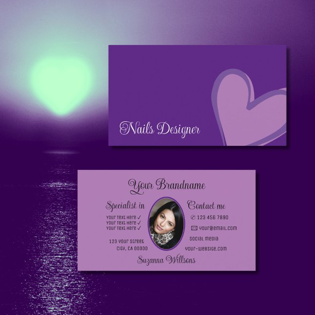 Carte De Visite Purple Magnifique Lilac Coeur moderne avec photo m (Créateur téléchargé)