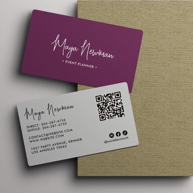 Carte De Visite PURPLE Moderne Élégant Minimal QR Code Creative (Créateur téléchargé)
