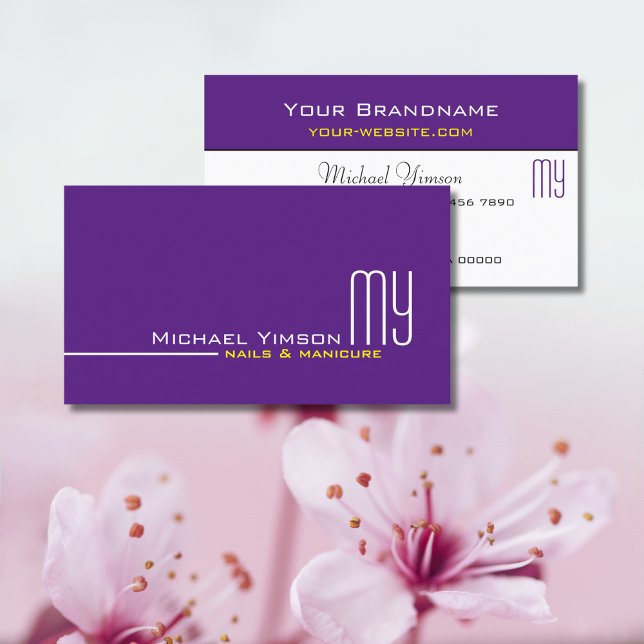 Carte De Visite Purple moderne et blanc avec Monogram Professional (Créateur téléchargé)