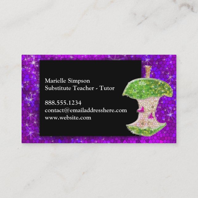 Carte De Visite Purple Parties scintillant Pomme Substitut Enseign (Dos)