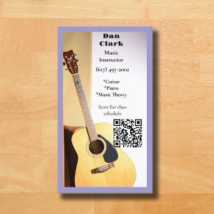 Carte De Visite Purple QR Code Music Enseignant Guitare acoustique