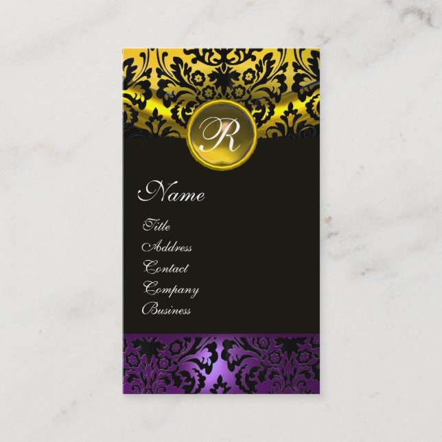CARTE DE VISITE PURPLE RIBBON OR NOIR JAUNE DOMMASQUE MONOGRAMME (Devant)