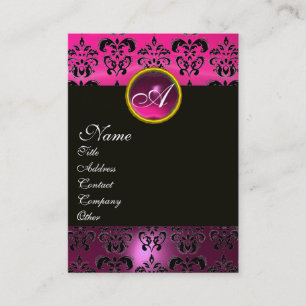 Carte De Visite PURPLE ROSE AMÉTHYST DAMASK MONOGRAM, or fuchsia