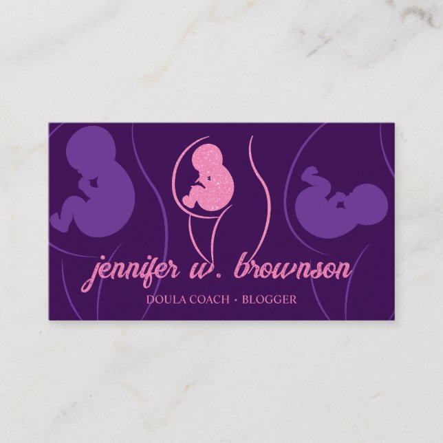 Carte De Visite Purple rose Doula naissance Enceinte Or Bébé Nouve (Devant)