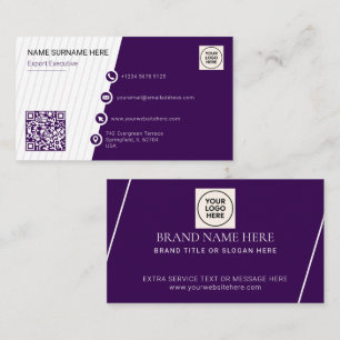 Carte De Visite Purple Simple Formel QR Code Professionnel Moderne