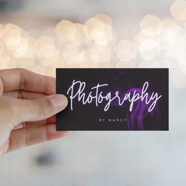 Carte De Visite Purple Smoke Neon Photographie Script (Créateur téléchargé)