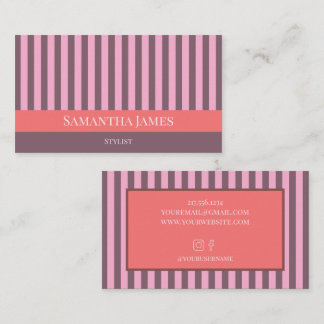 Carte De Visite Purple Stripes Colorful Pink Orange