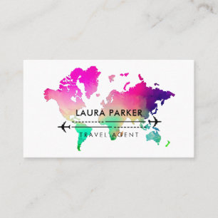 Carte De Visite Purple World Map Voyage Agent Vacances 