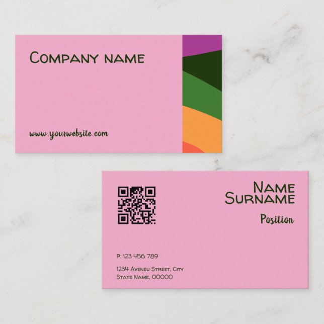 Carte de visite QR Abstrait orange jaune vert rose (Devant / Derrière)