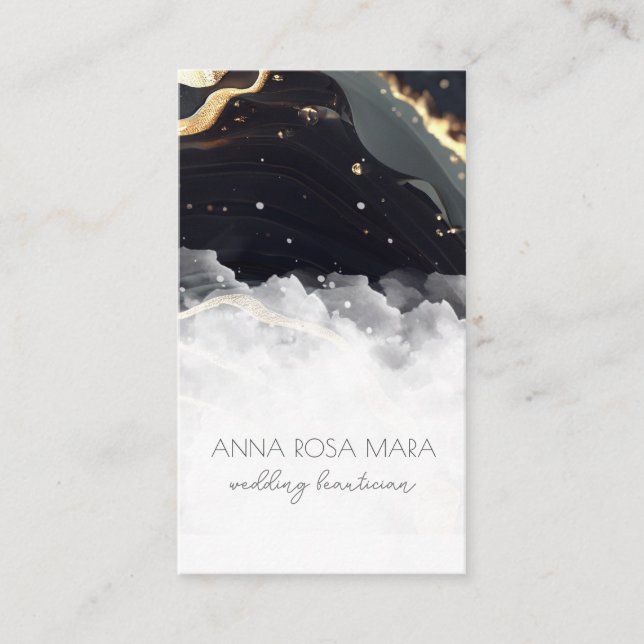Carte De Visite *~* QR Agate Black Gold Marble Glam Luxe AP66 (Devant)