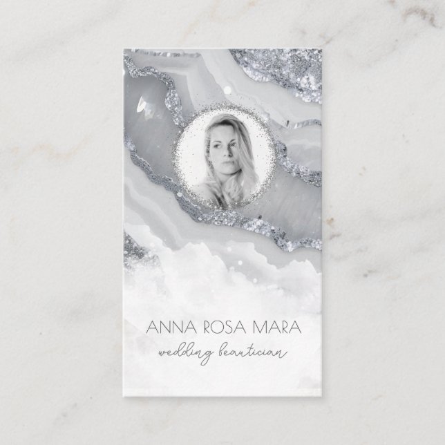 Carte De Visite *~* QR Agate Marbre PHOTO LOGO ARGENT AP66 Grey (Devant)