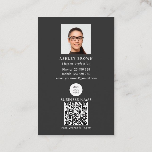 Carte De Visite Qr code à barres scannable logo moderne photo (Devant)