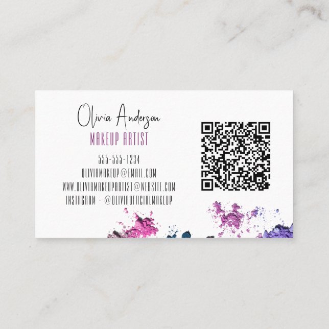 Carte De Visite QR Code Artiste maquillage de beauté moderne (Dos)