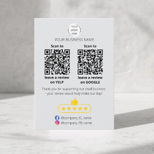 Carte De Visite QR code avis petit commerce GOOGLE et YELP 