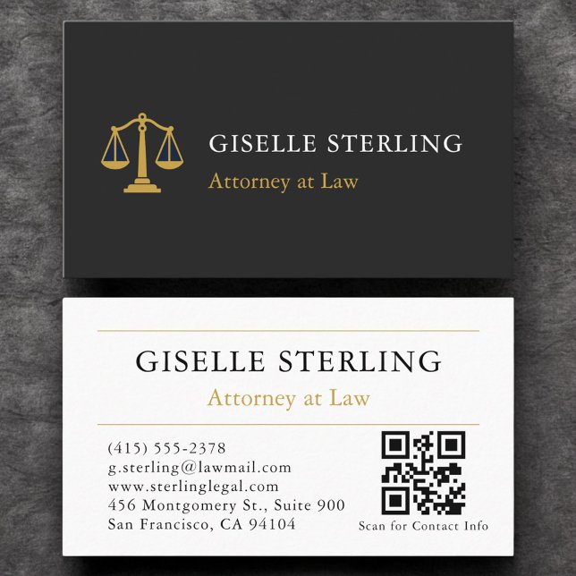 Carte De Visite QR Code avocat professionnel Cabinet Black Gold (Créateur téléchargé)