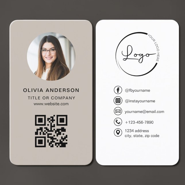Carte de visite QR Code Beige (Créateur téléchargé)