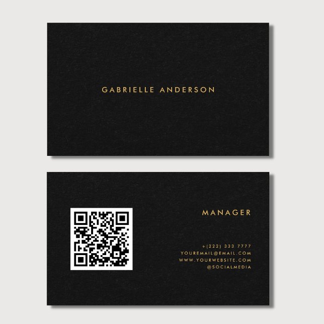 Carte De Visite QR Code Black Paper Texture & Gold Typographie (Créateur téléchargé)