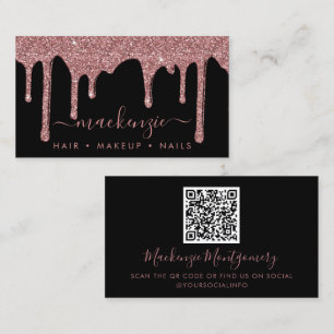 Carte De Visite QR Code Black Rose Gold Parties scintillant à éti