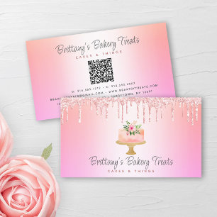 Carte De Visite QR Code Boulangerie Parties scintillant gâteau ros