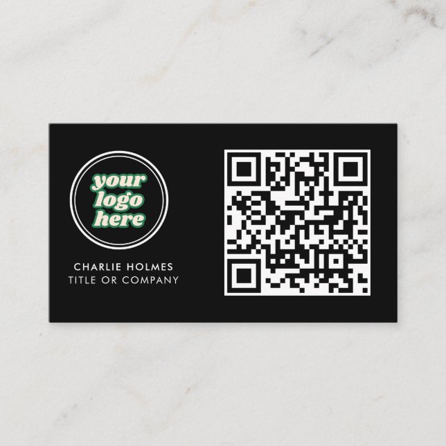 Carte De Visite QR Code Business Logo | Black Modern Professional  (Devant)