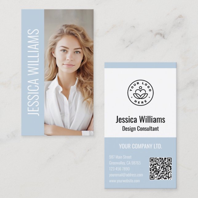Carte De Visite QR Code Business Logo Modern Professional Blue (Devant / Derrière)