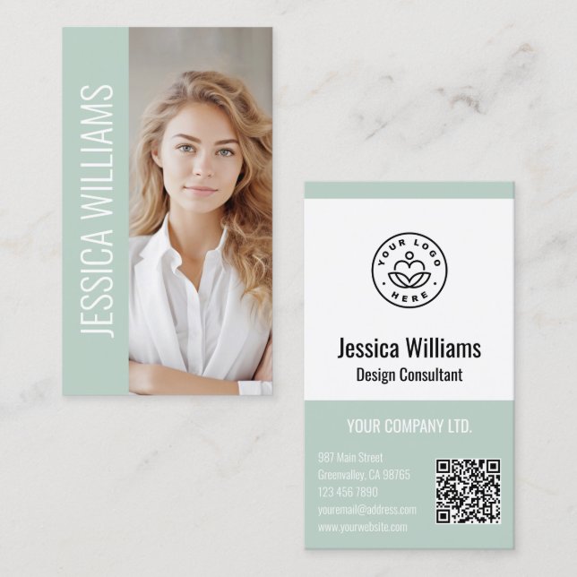 Carte De Visite QR Code Business Logo Modern Professional Green (Devant / Derrière)