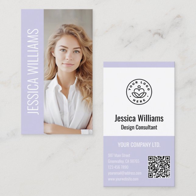 Carte De Visite QR Code Business Logo Modern Professional Lavender (Devant / Derrière)