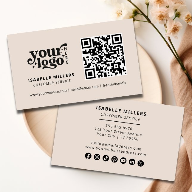 Carte De Visite QR Code Business Logo Moderne Professionnel Beige (QR Code Business Logo Modern Professional Beige Business Card)